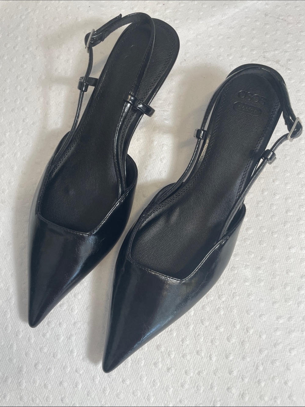 ASOS Black Pointed Slingback Flats kitten heel Classic elegant capsule NWOT 40